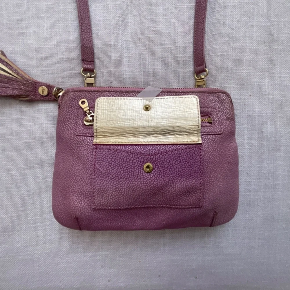 •Abas Pink Lavender Embossed Leather Crossbody Bag ZipClutch Pouch